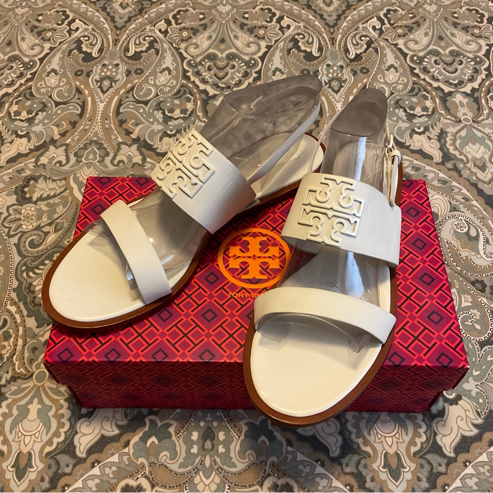 Mint Tory Burch Melinda Power Coated Ivory Sandals Women’s Sz 11 M Worn 1x